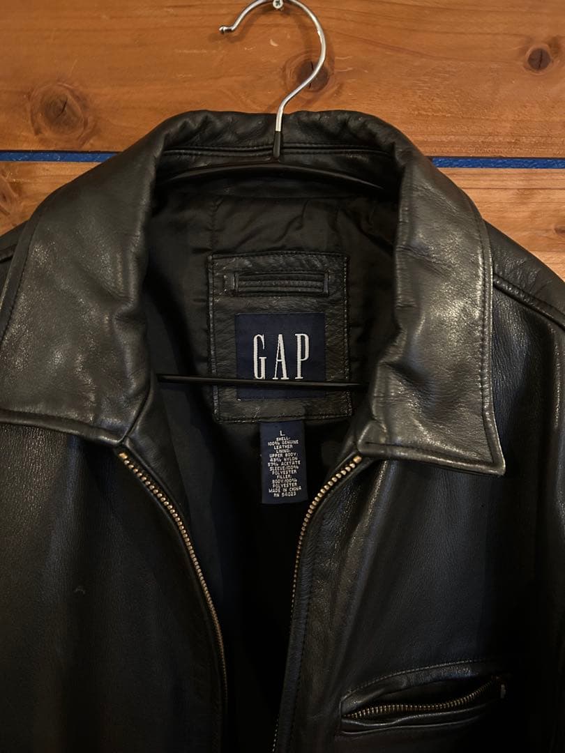 【中古品】希少サイズ　Old Gapブラックレザージャケット Lサイズ