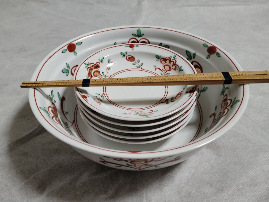 新品　未使用　たち吉 赤絵花文 取り皿揃 橘吉 大皿 小皿 　6点 赤絵　花文