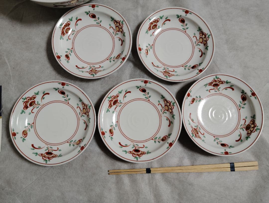 新品　未使用　たち吉 赤絵花文 取り皿揃 橘吉 大皿 小皿 　6点 赤絵　花文