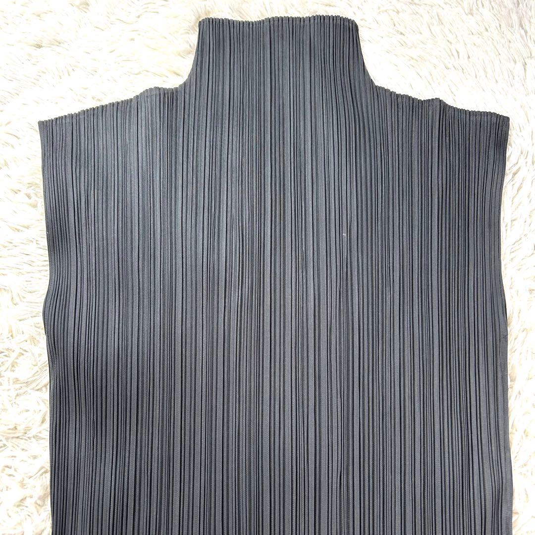 【美品】 プリーツプリーズ ハイネック ノースリーブワンピース グレー 3 L