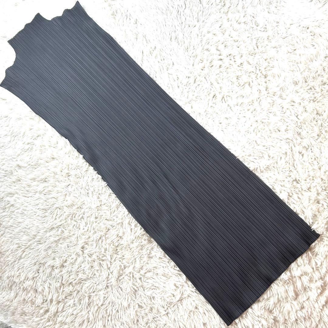 【美品】 プリーツプリーズ ハイネック ノースリーブワンピース グレー 3 L