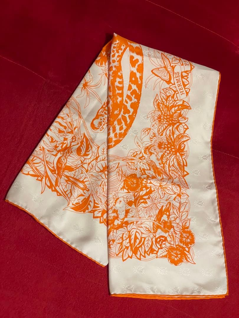 希少極美品HERMES シルクスカーフジャングルラブ90cmリボン封筒おまけ
