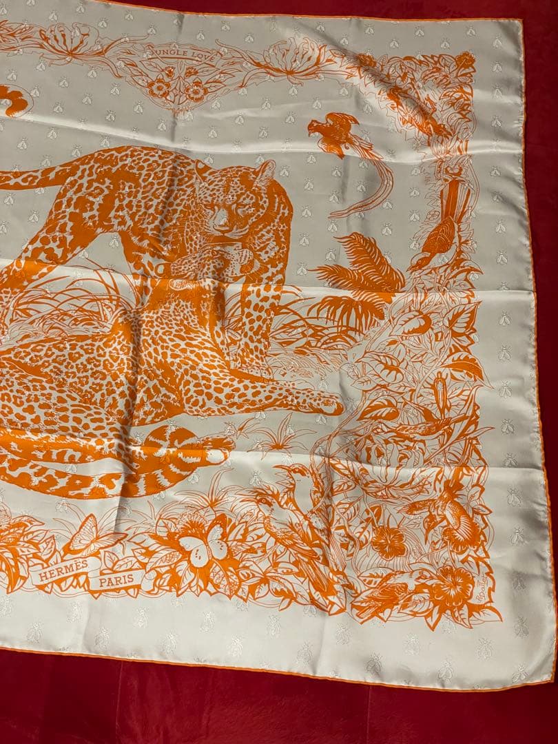 希少極美品HERMES シルクスカーフジャングルラブ90cmリボン封筒おまけ