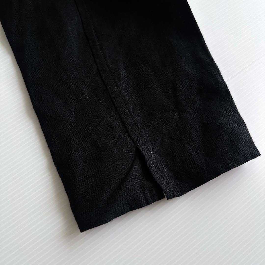 【美品】MaxMara リネン100% ロングシャツワンピース 黒 ブラック