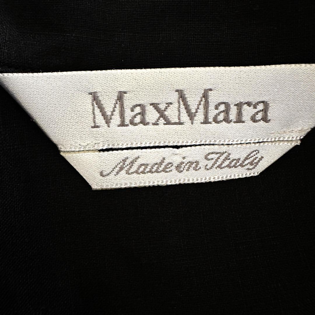 【美品】MaxMara リネン100% ロングシャツワンピース 黒 ブラック