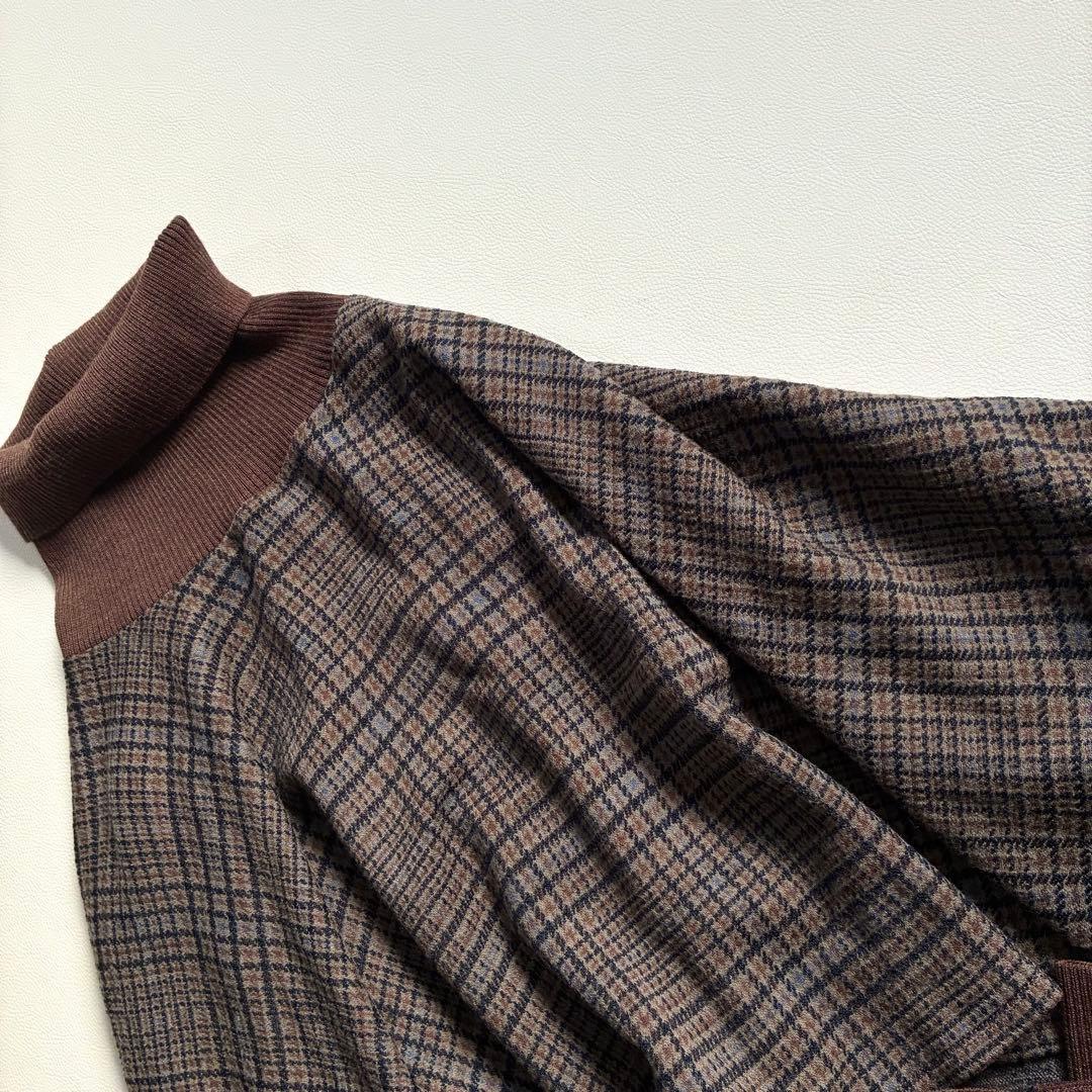 ◆美品◆モラビト◆チェックポンチョ◆アームカバー付き◆ブラウン◆ウール系◆フリー