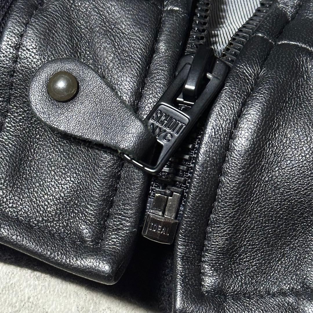 美品 Schott 7621 羊革 レザージャケット M 黒 ピンズ付き