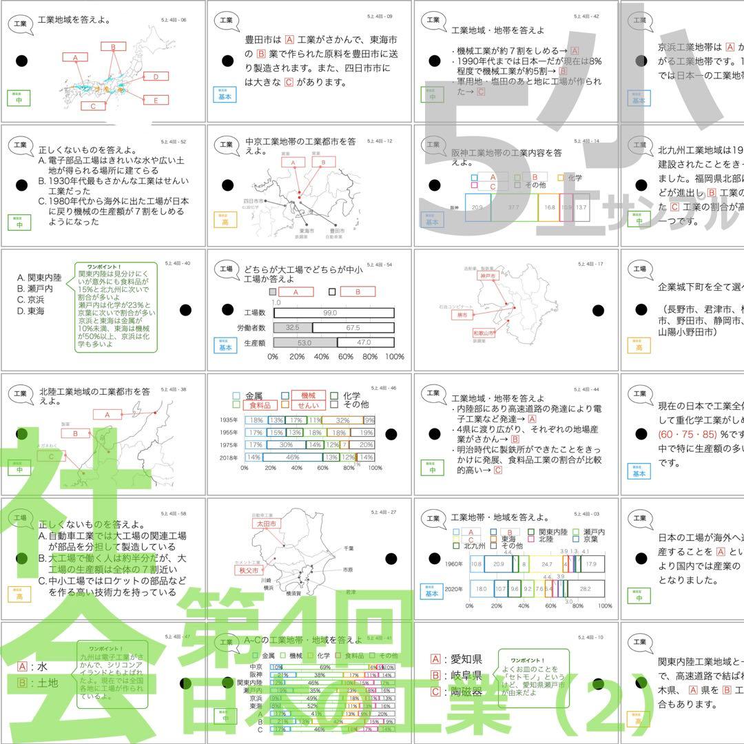 中学受験 暗記カード【5年上 社会 1-9回セット】組分けテスト 予習シリーズ