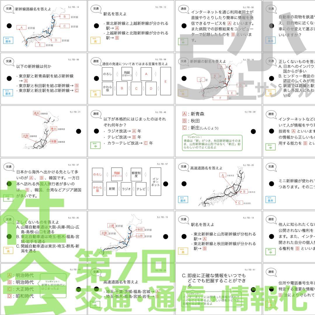 中学受験 暗記カード【5年上 社会 1-9回セット】組分けテスト 予習シリーズ
