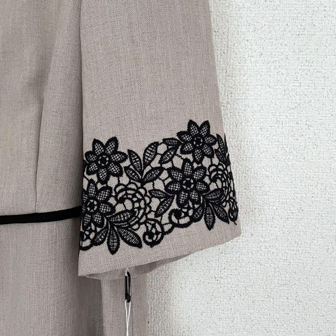 新品未使用タグ付きM'S GRACYベージュ系ワンピースウエストリボン花柄刺繍