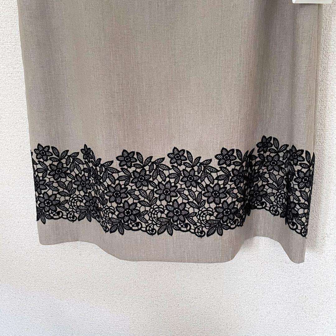 新品未使用タグ付きM'S GRACYベージュ系ワンピースウエストリボン花柄刺繍