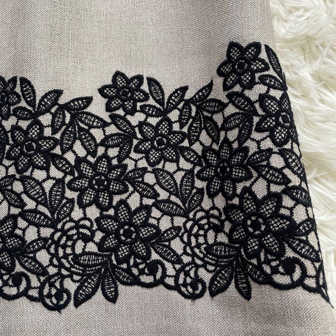 新品未使用タグ付きM'S GRACYベージュ系ワンピースウエストリボン花柄刺繍