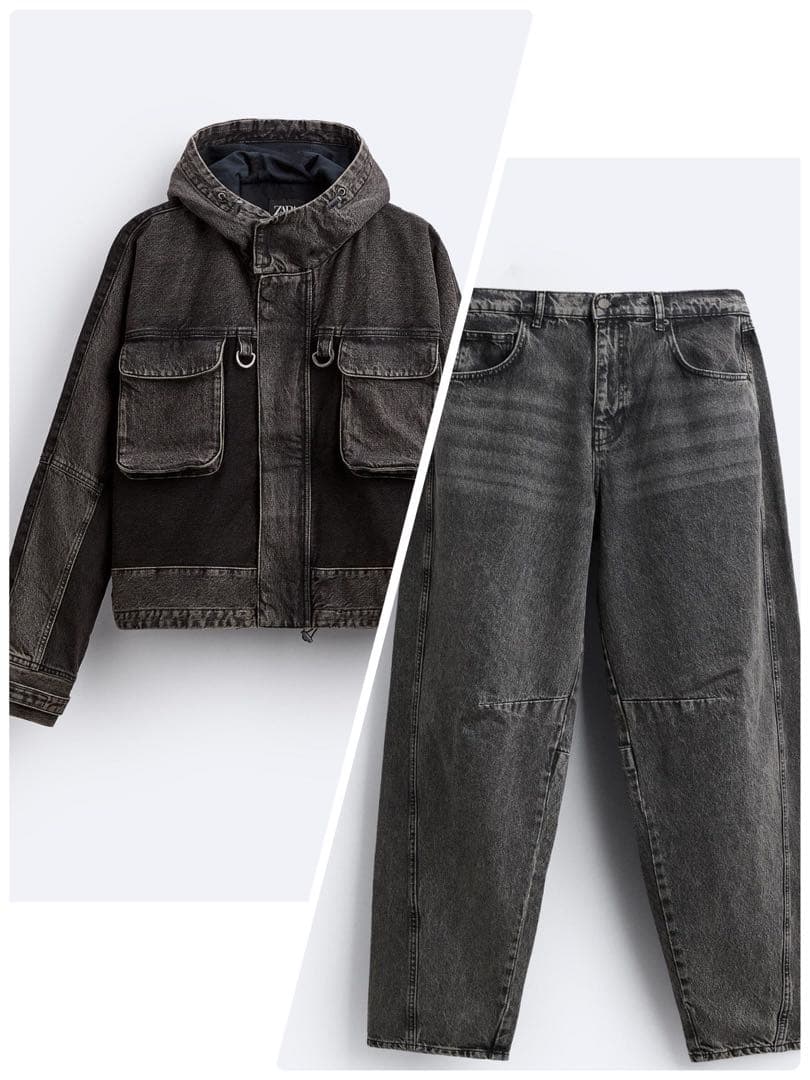 完売品 ZARA セットアップ コントラストフード付　デニムジャケット パンツ