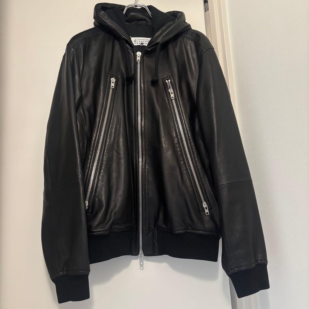 Maison Margiela八の字ライダース フード付きレザージャケット50