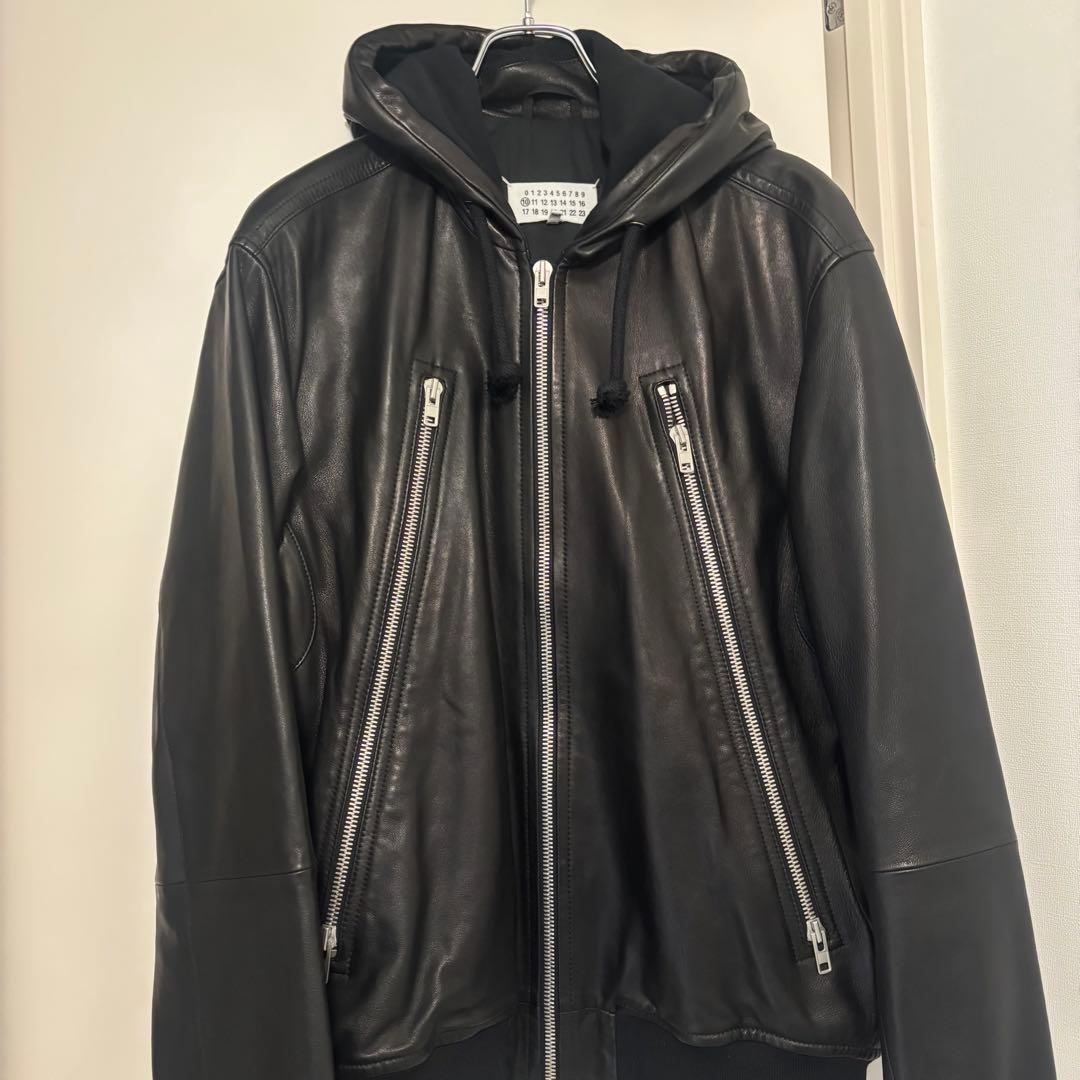 Maison Margiela八の字ライダース フード付きレザージャケット50