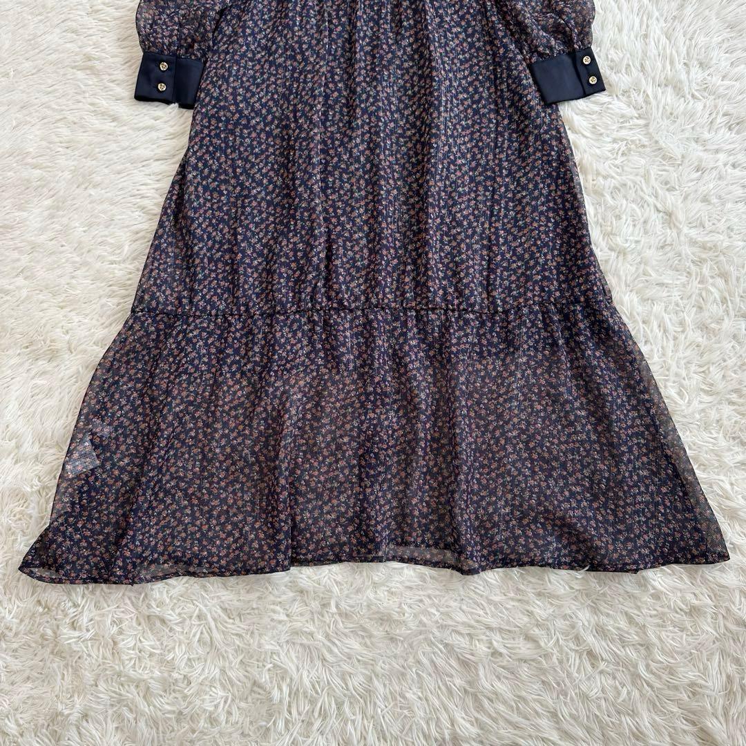 LOVELESS 花柄シアー ロングシャツワンピース ペチコート 金ボタン 紺