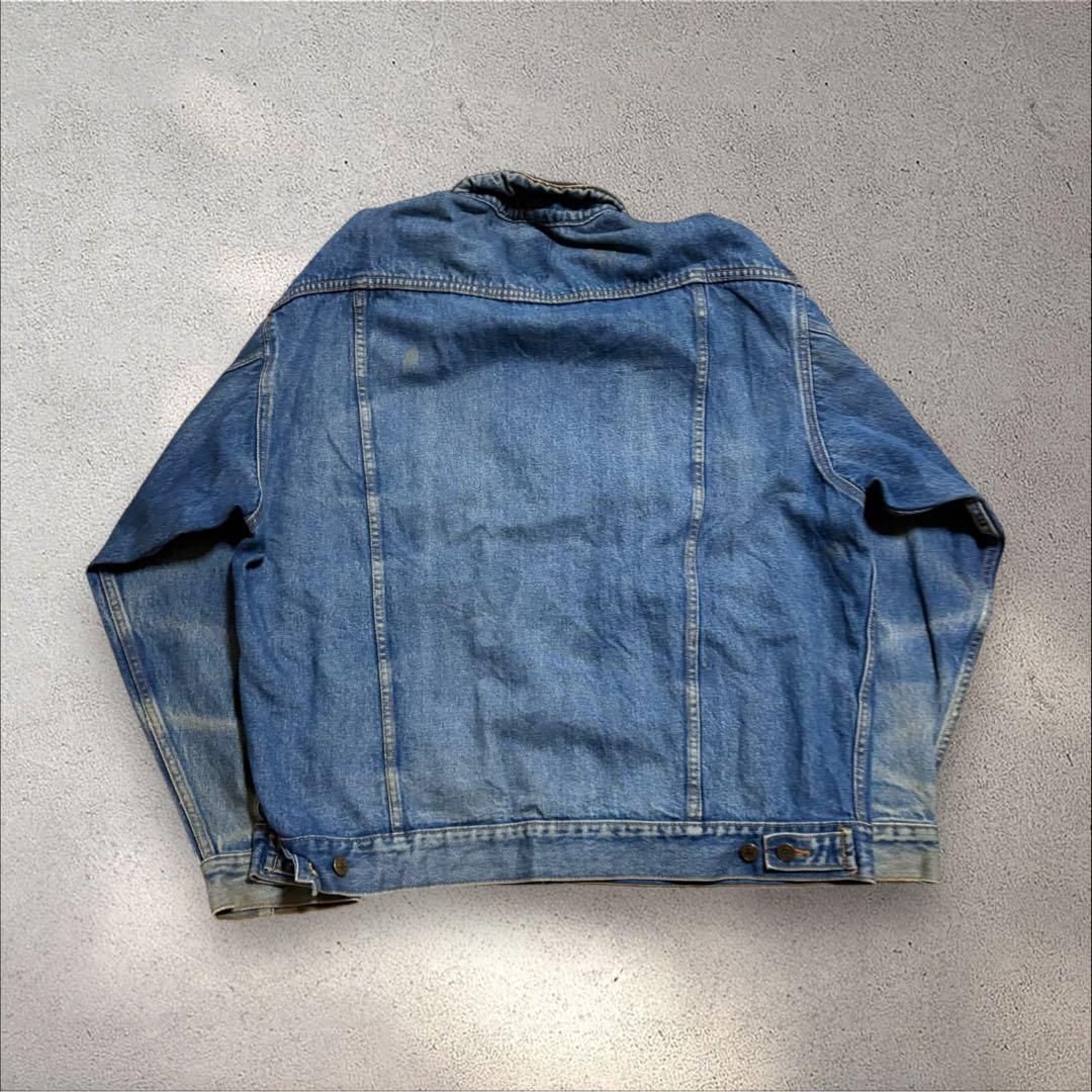 【N67】90s MarlboroレザーカラーデニムジャケットXLブルー古着
