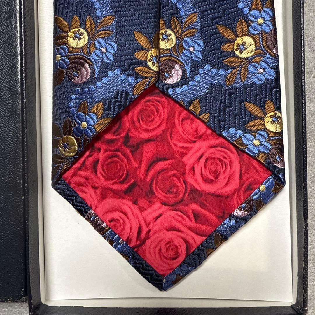 極美品　ポールスミス　ネクタイ　紺　花柄　刺繍　シルクジャガード