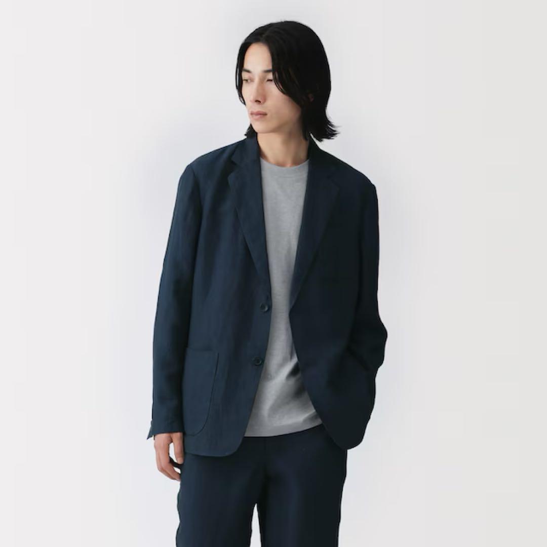 【新品未使用】無印良品　リネン(ヘンプ)　ジャケットパンツセット　ネイビー　L