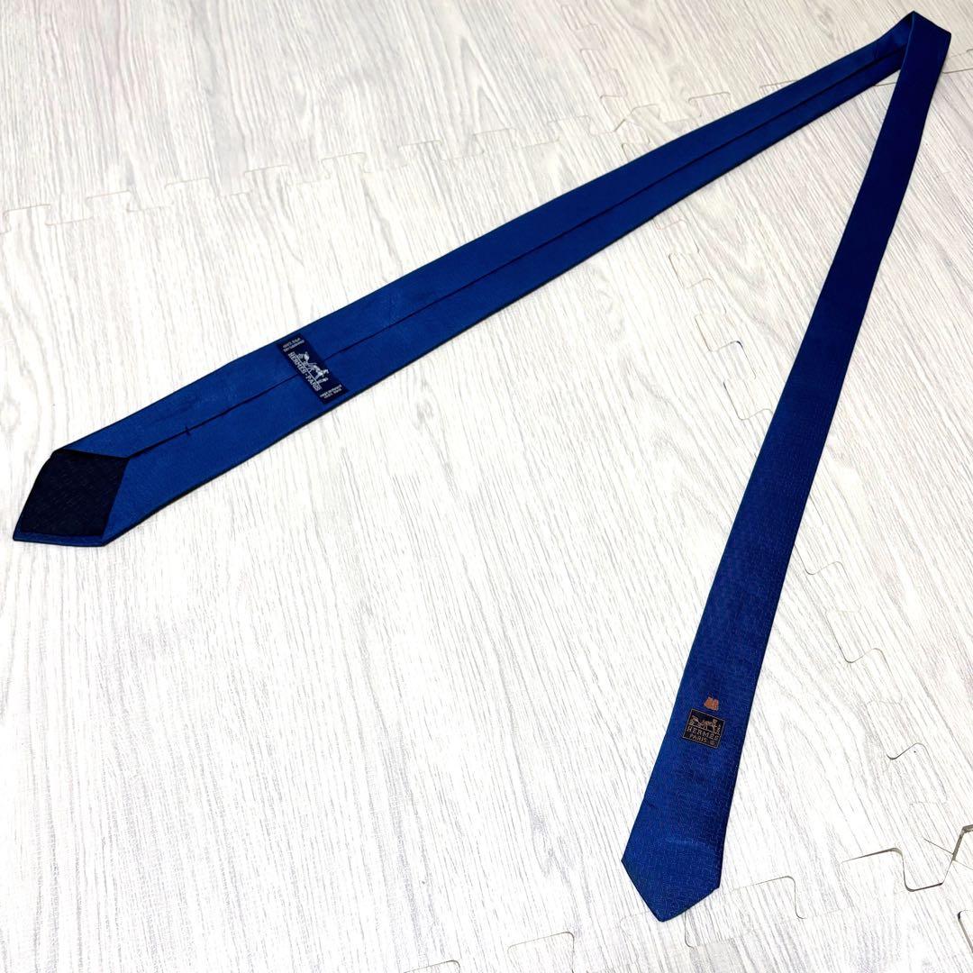 高級 HERMES エルメス ネクタイ H柄 MADE IN FRANCE 青