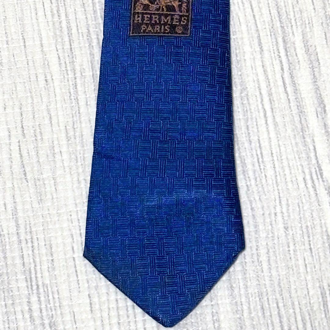高級 HERMES エルメス ネクタイ H柄 MADE IN FRANCE 青