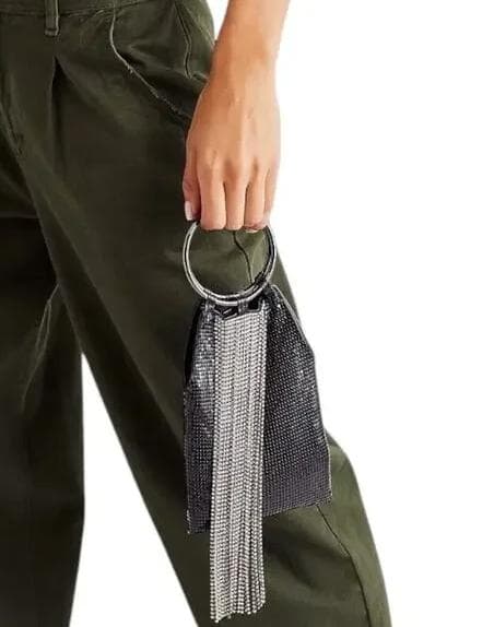 Whiting&Davis フリンジ パーティバッグ Black Silver
