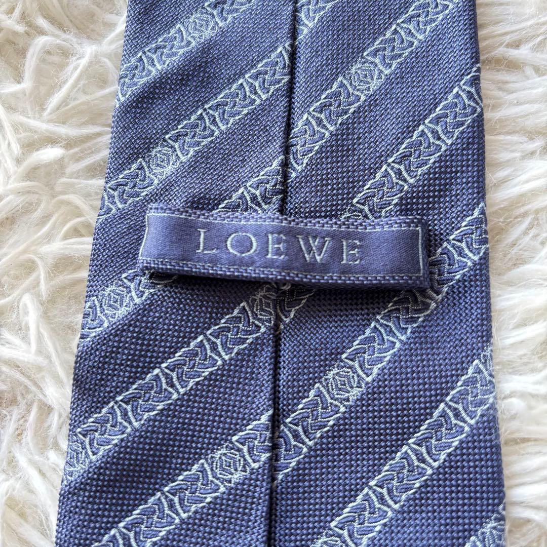 高級✨ロエベ ネクタイ ブルー 総柄 刺繍 アナグラム イタリア製