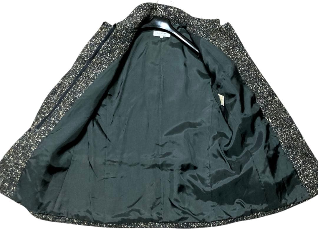 LANVIN COLLECTIONランバン ツイードステンカラーコート Lミディ