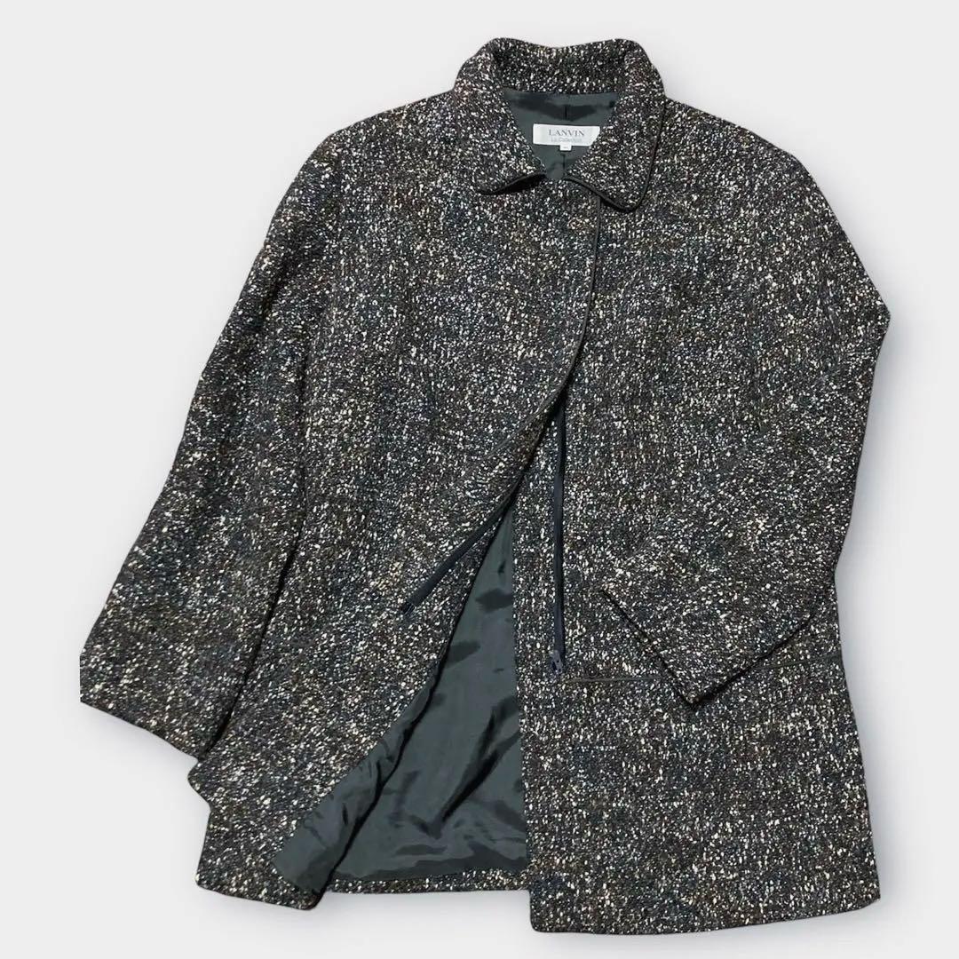 LANVIN COLLECTIONランバン ツイードステンカラーコート Lミディ