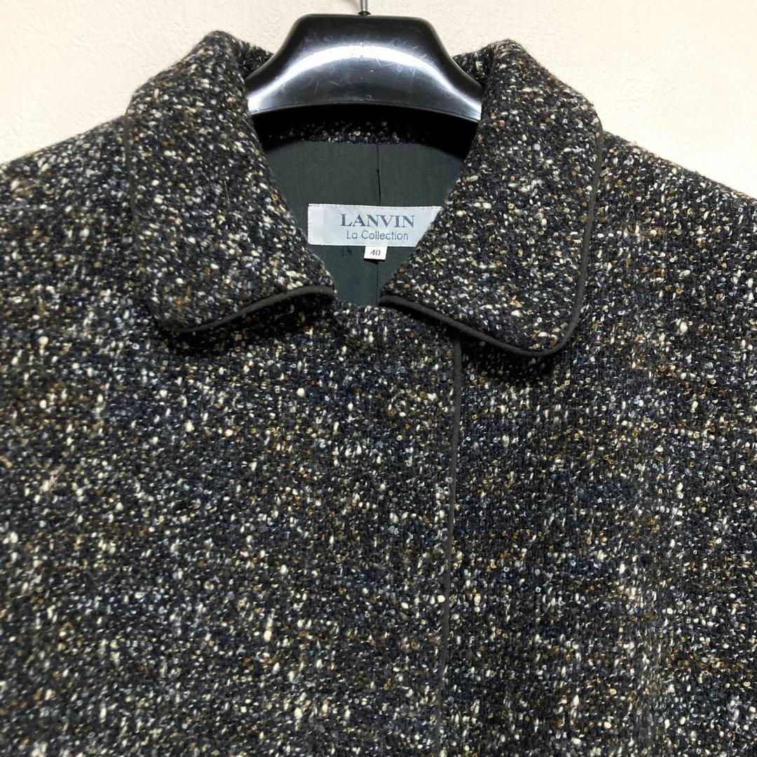 LANVIN COLLECTIONランバン ツイードステンカラーコート Lミディ