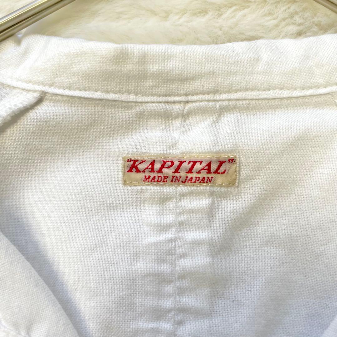 KAPITAL フロントポケット付きAラインシャツ 丸襟 白