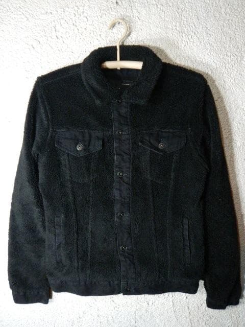 o5771　ZARA　ボア　フリース　ジャケット　部分　ブラックデニム　デザイン