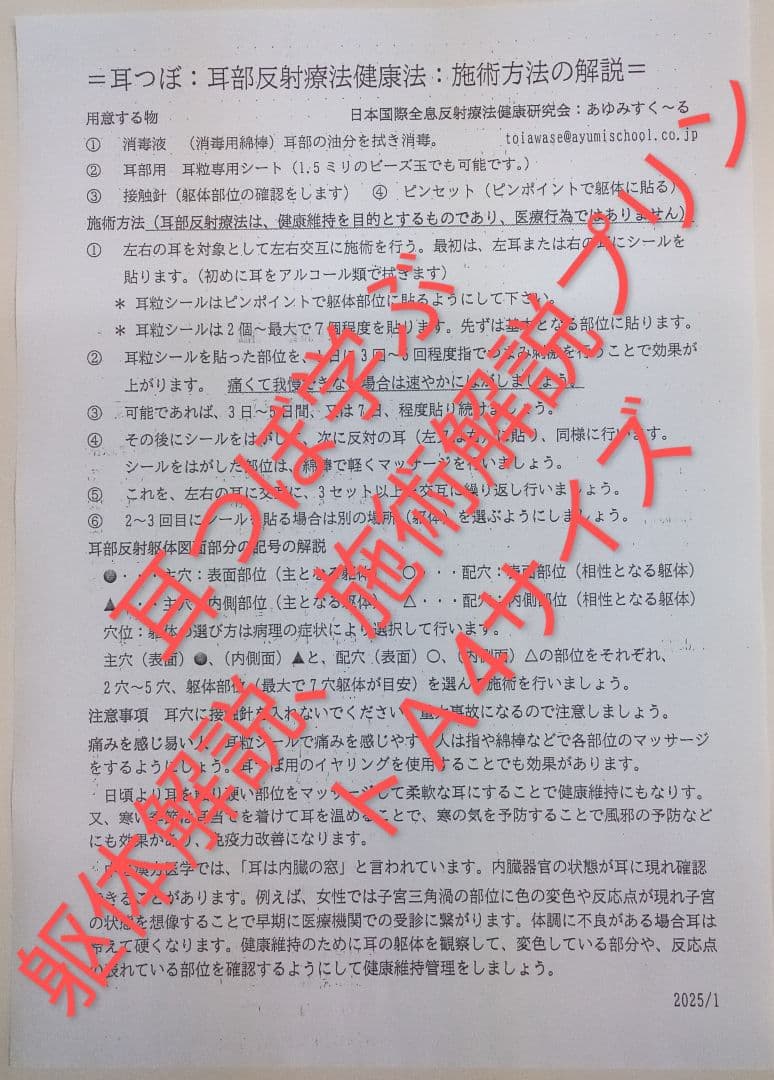Bc:耳つぼ：耳臨床54例集+臓器/躯体ラミネート+解説冊子/プリント13set