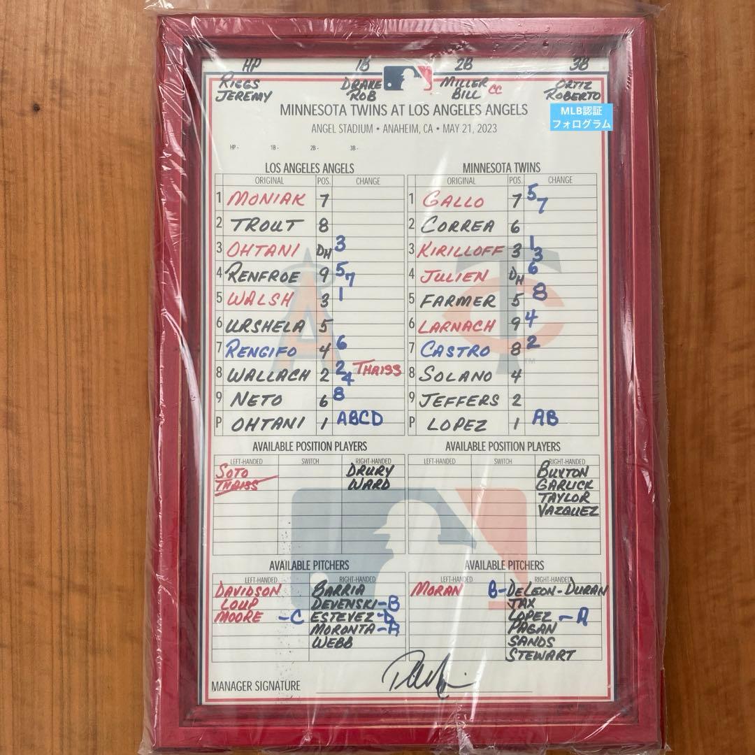 大谷翔平　二刀流出場　実使用ラインナップカード　額装済み
