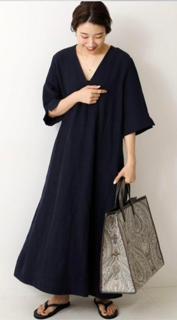 ケ*イ様 美品♪ジャーナルスタンダードレサージュ リネン Vネック 半袖ワンピー