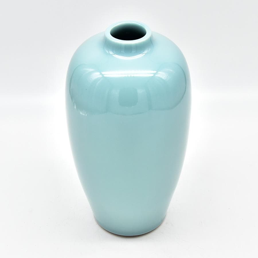 京焼匠 森野喜光 作 青磁花瓶 H26cm 巾14cm 共箱 黄布 茶道具