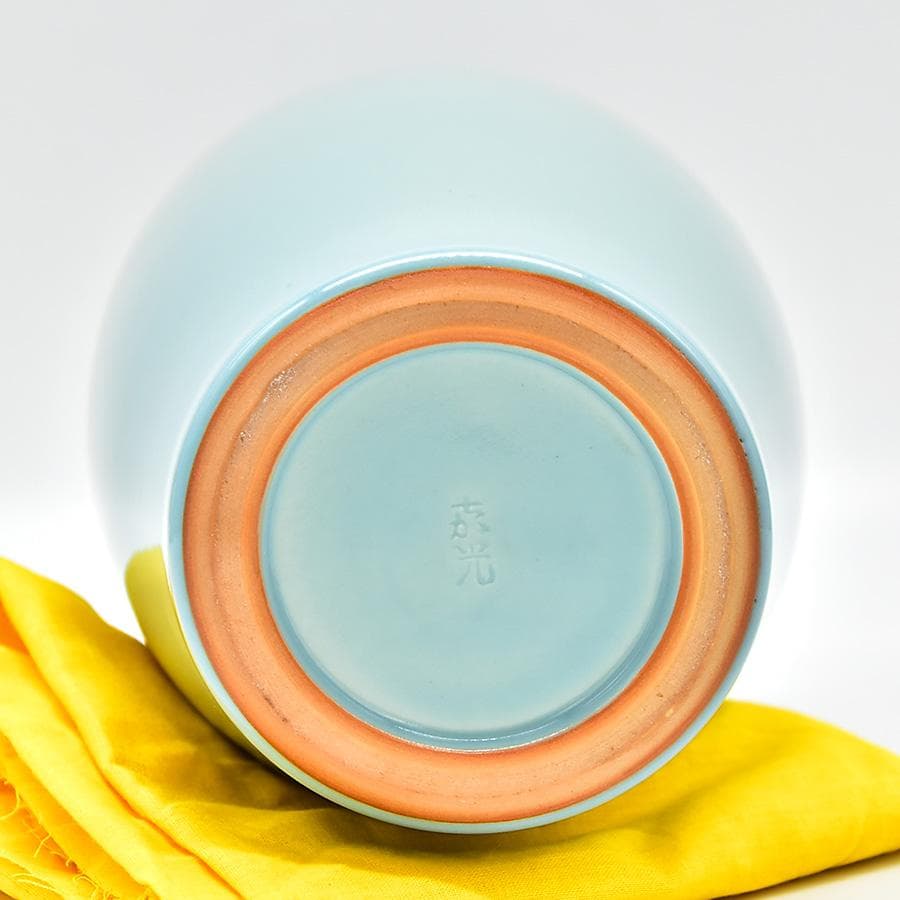 京焼匠 森野喜光 作 青磁花瓶 H26cm 巾14cm 共箱 黄布 茶道具