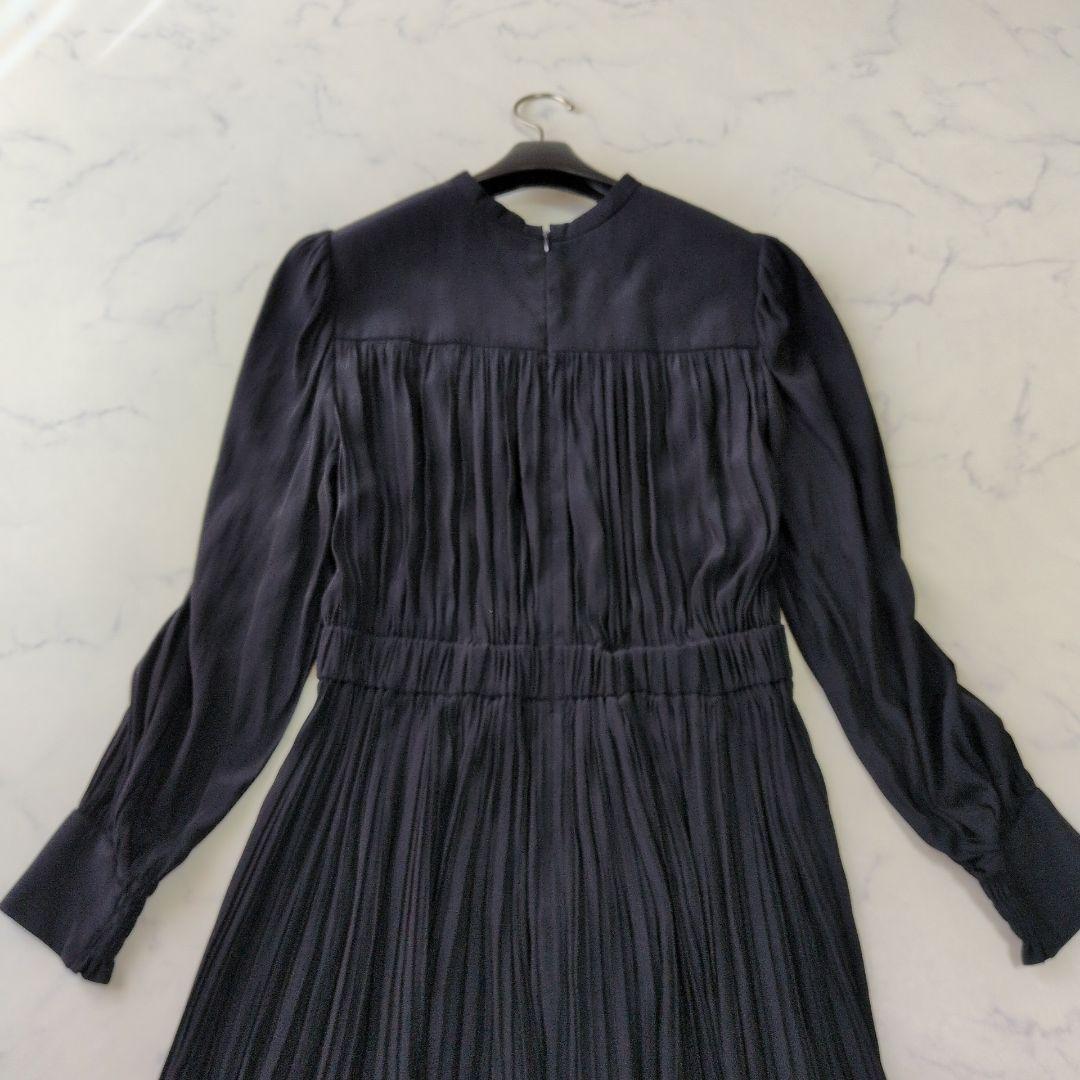 美品✨️SHIPS〈洗える〉プリーツワンピース ネイビー パール 38