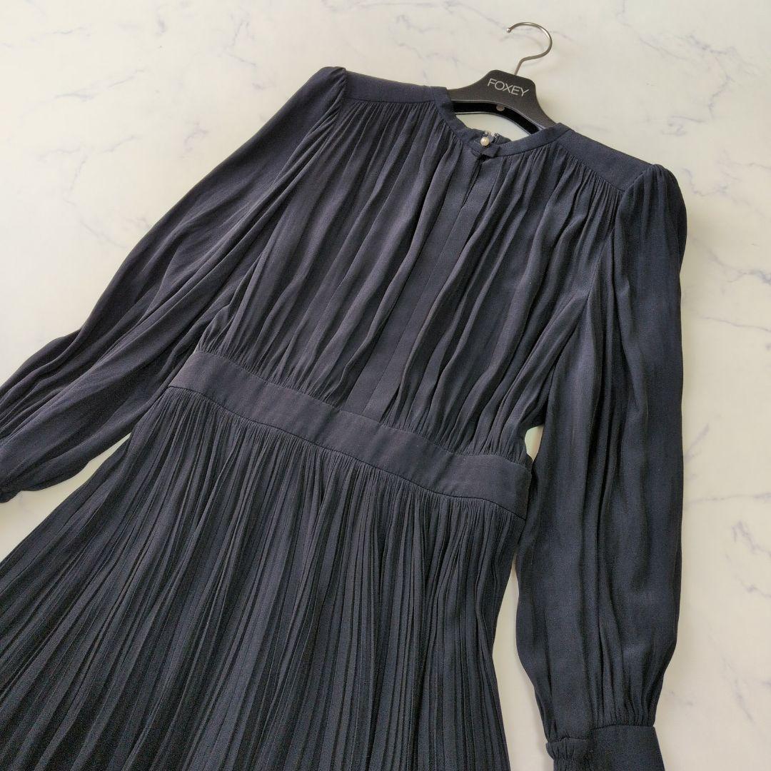 美品✨️SHIPS〈洗える〉プリーツワンピース ネイビー パール 38