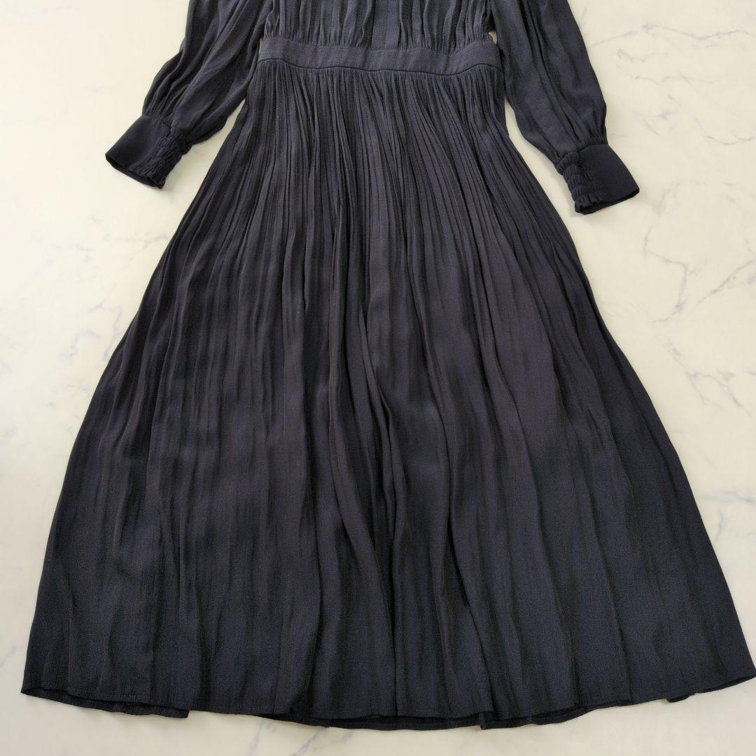美品✨️SHIPS〈洗える〉プリーツワンピース ネイビー パール 38
