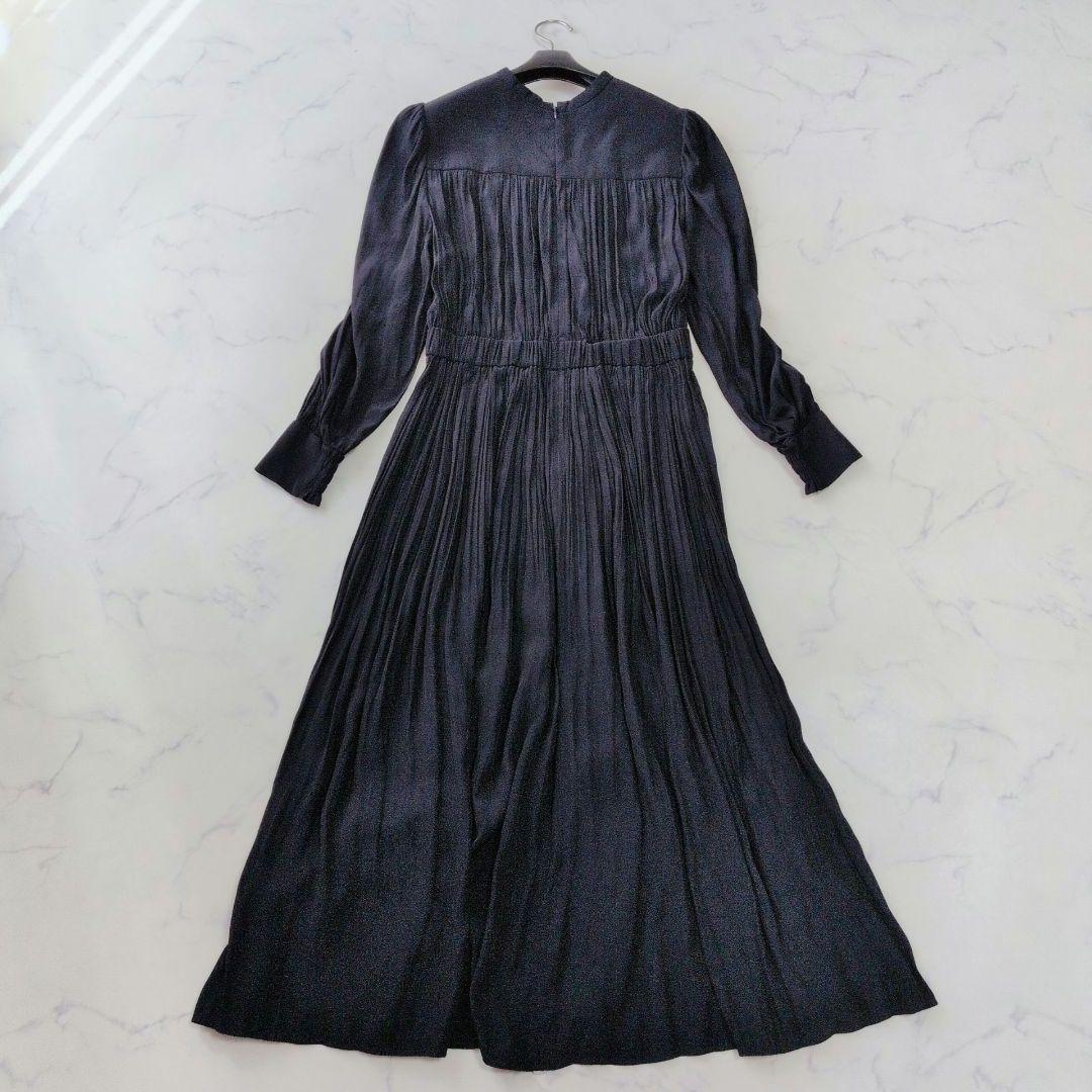美品✨️SHIPS〈洗える〉プリーツワンピース ネイビー パール 38