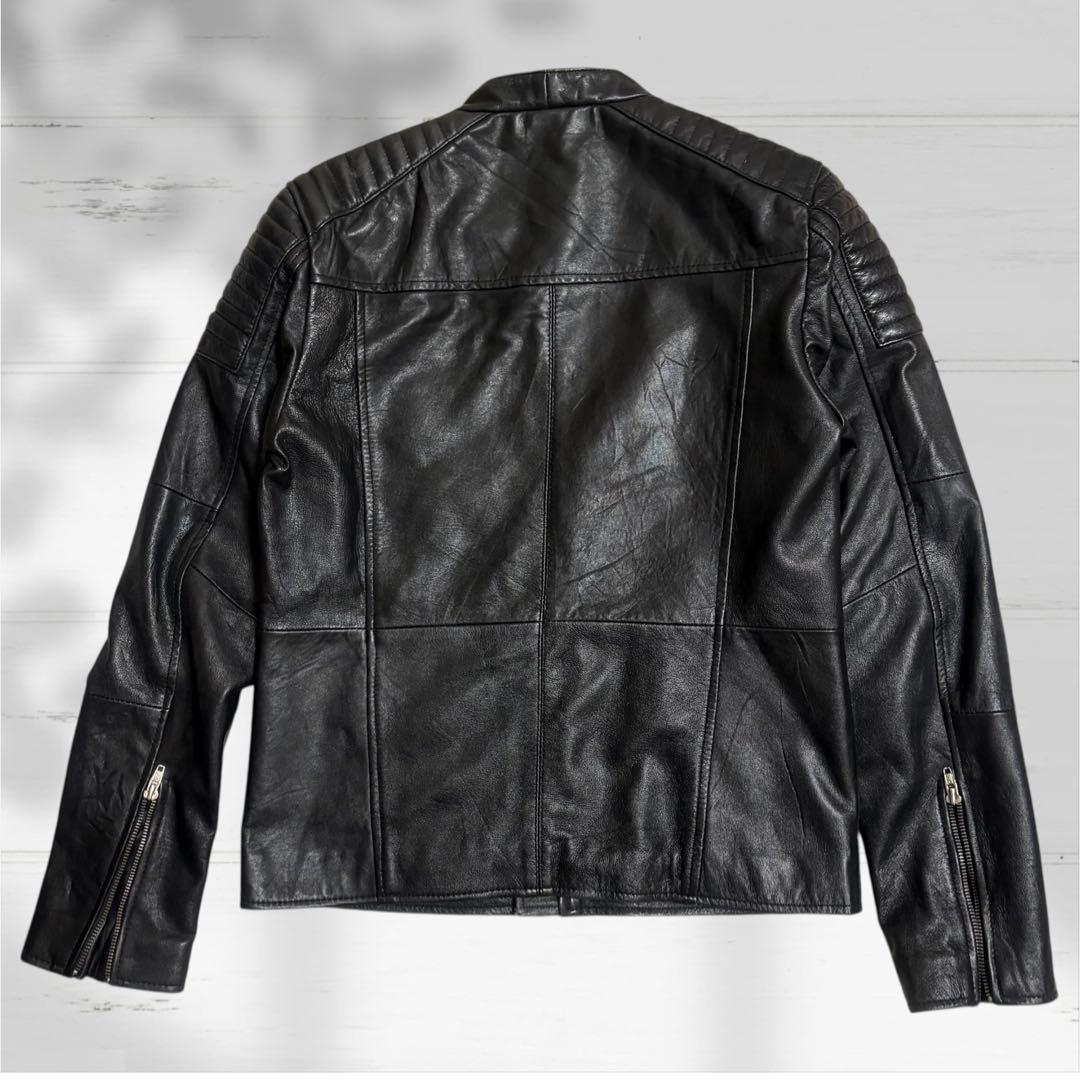 【美品】roshell ゴートレザー シングルライダース Lサイズ 黒 本革 赤