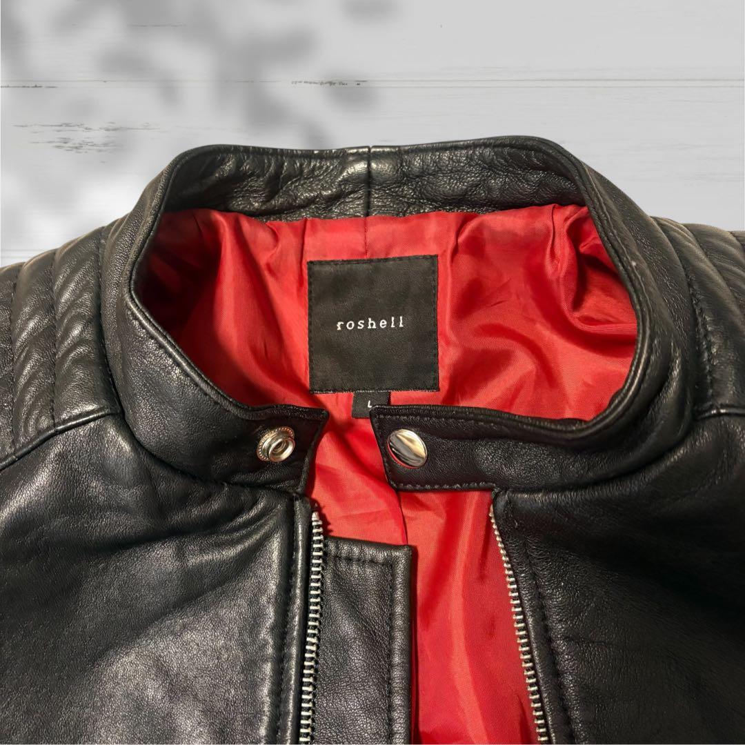【美品】roshell ゴートレザー シングルライダース Lサイズ 黒 本革 赤