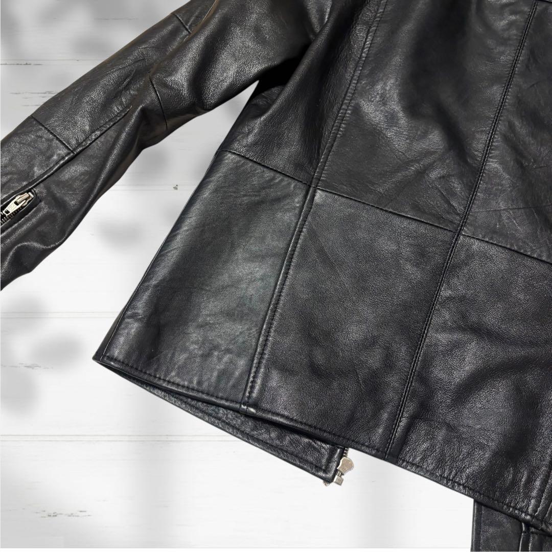 【美品】roshell ゴートレザー シングルライダース Lサイズ 黒 本革 赤