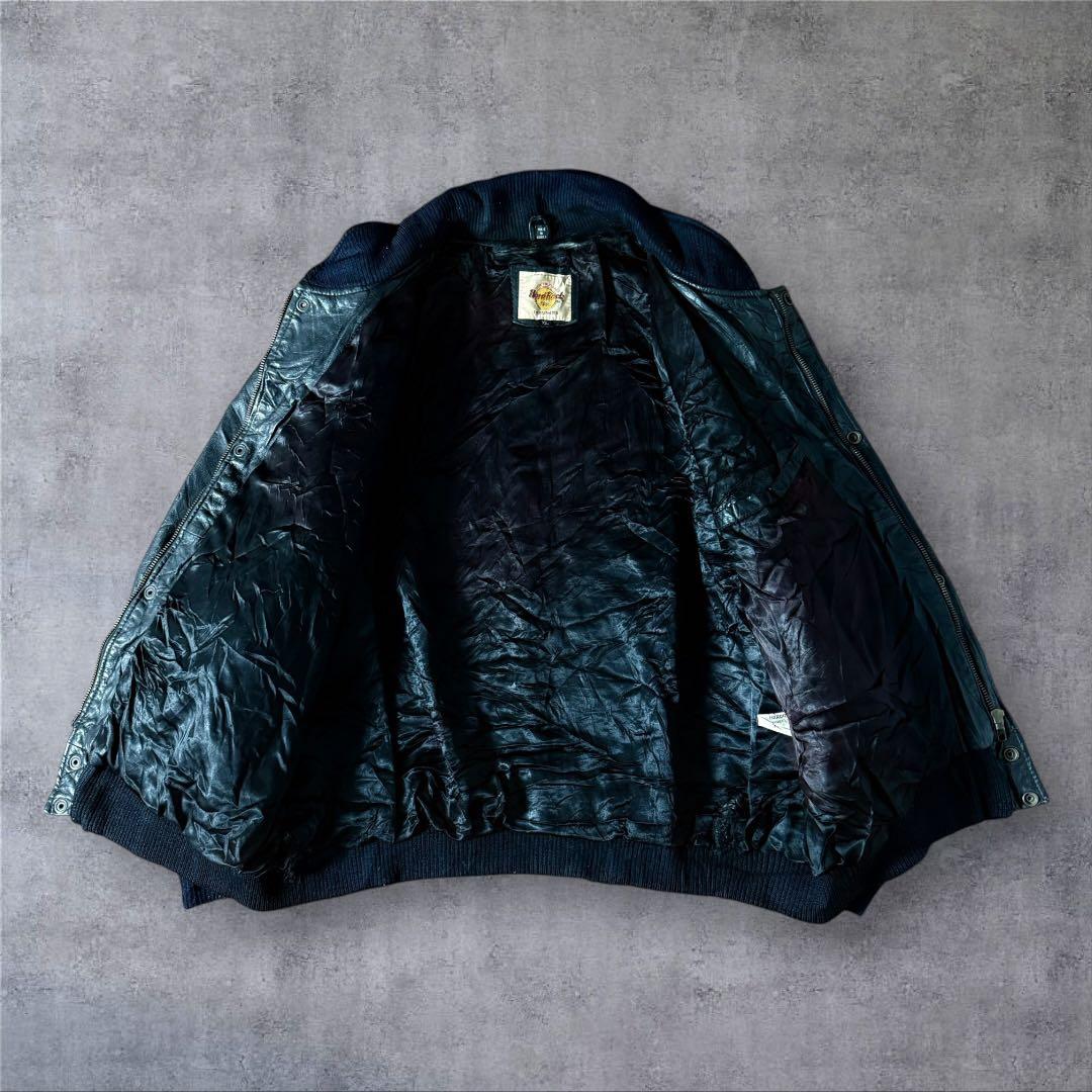 823古着Hard Rock Cafeレザージャケット2way刺繍ロゴ短丈Y2K