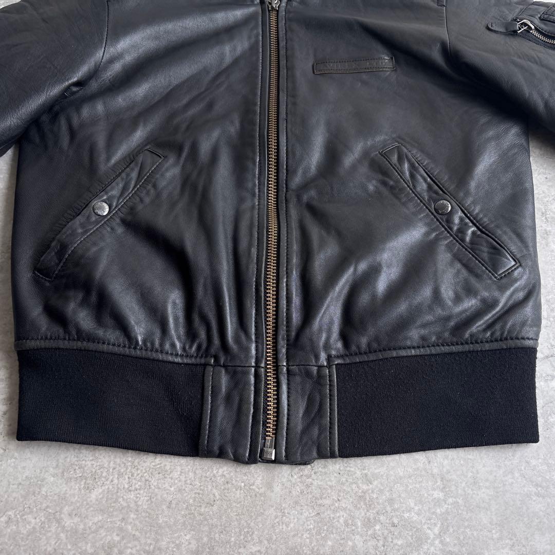 極美品■AVIREX【L】ラムレザー ボンバージャケット アーチロゴ ブラック