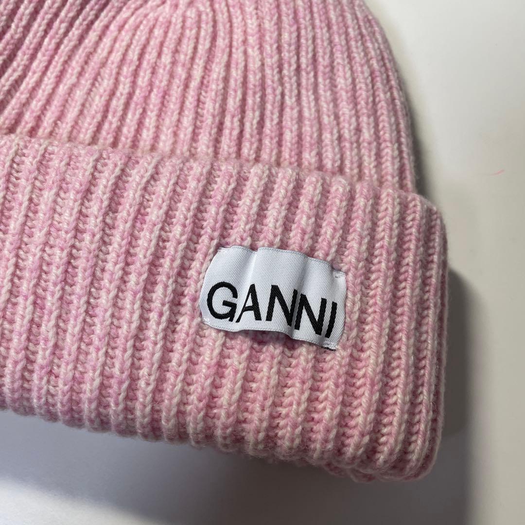 GANNI ピンク ニットビーニー ワンサイズ
