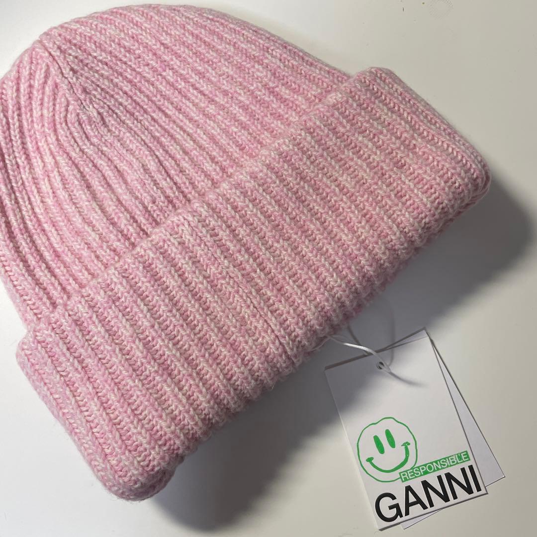 GANNI ピンク ニットビーニー ワンサイズ