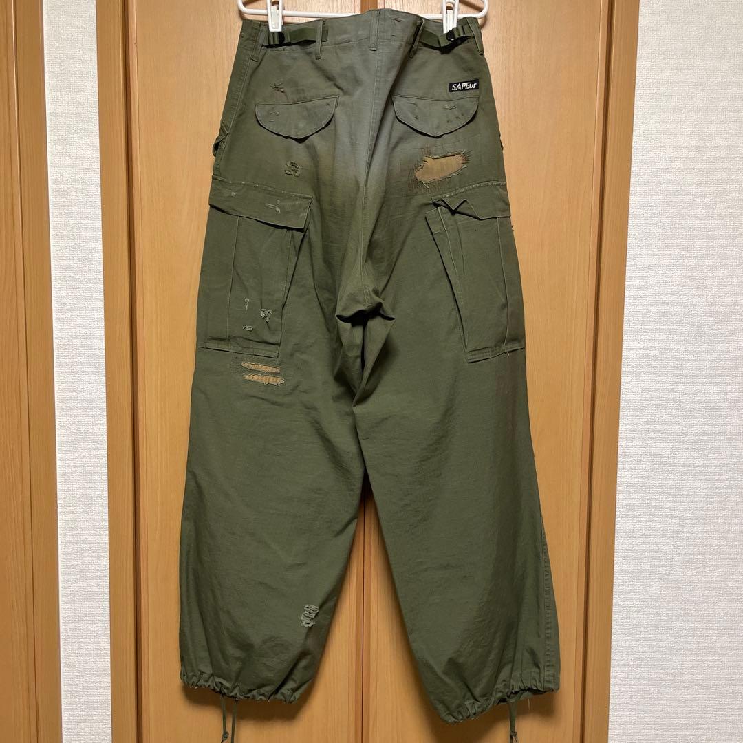 SAPEur サプール　ダメージ加工 カーゴパンツ オリーブ