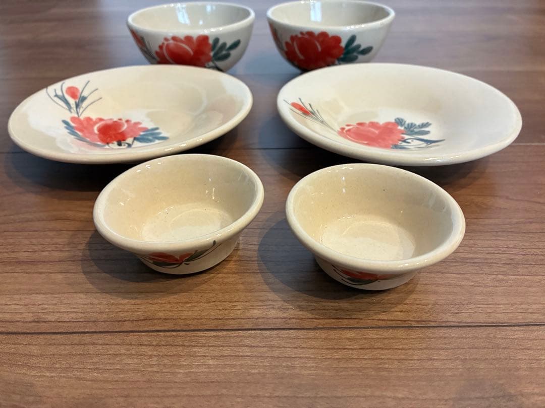 ソンべ焼き　ライテウ焼き　ベトナム 茶碗　取り皿　豆皿　花柄陶器皿 6枚セット